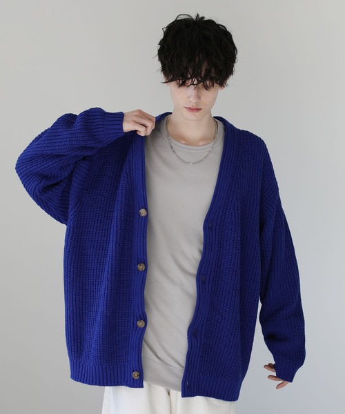 ASTRONOMY（アストロノミー）の「畦編みルーズシルエットカーディガン（カーディガン/ボレロ・メンズ・ブラック/ダークグリーン/ネイビー/ブルー/マスタード/チャコール/グレー系/ブラウン系/グリーン/ロイヤルブルー/レッド/イエロー/杢グレー/ホワイト/パープル/ワイン・S/M/L/XL）」の11枚目の写真