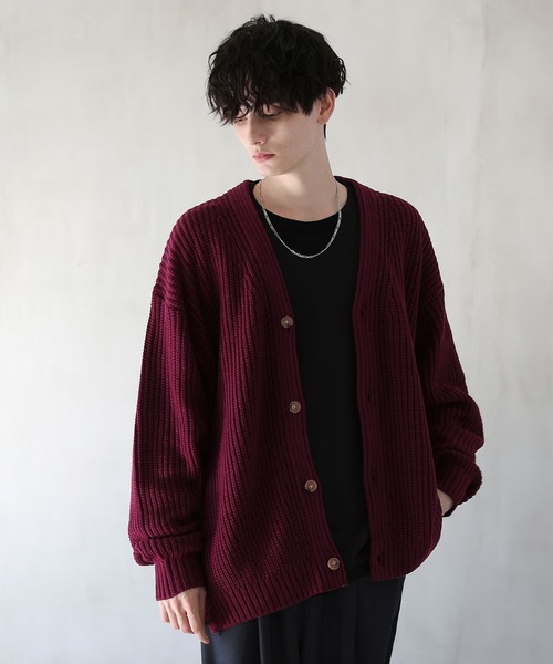 ASTRONOMY（アストロノミー）の「畦編みルーズシルエットカーディガン（カーディガン/ボレロ・メンズ・ブラック/ダークグリーン/ネイビー/ブルー/マスタード/チャコール/グレー系/ブラウン系/グリーン/ロイヤルブルー/レッド/イエロー/杢グレー/ホワイト/パープル/ワイン・S/M/L/XL）」の16枚目の写真