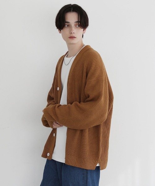ASTRONOMY（アストロノミー）の「畦編みルーズシルエットカーディガン（カーディガン/ボレロ・メンズ・ブラック/ダークグリーン/ネイビー/ブルー/マスタード/チャコール/グレー系/ブラウン系/グリーン/ロイヤルブルー/レッド/イエロー/杢グレー/ホワイト/パープル/ワイン・S/M/L/XL）」の14枚目の写真