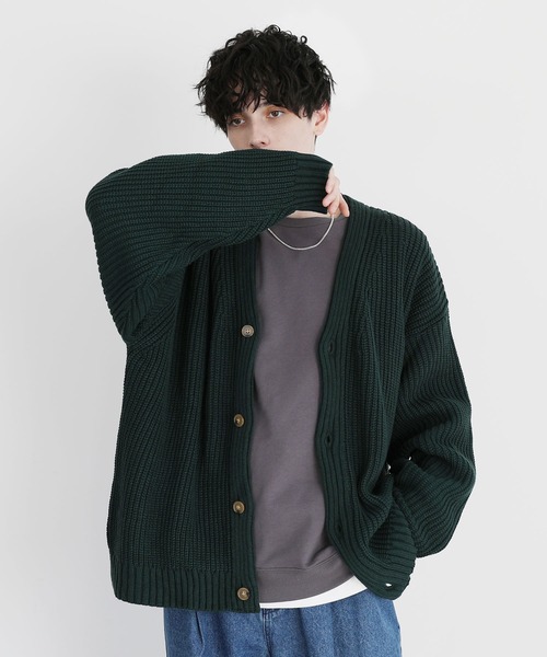 ASTRONOMY（アストロノミー）の「畦編みルーズシルエットカーディガン（カーディガン/ボレロ・メンズ・ブラック/ダークグリーン/ネイビー/ブルー/マスタード/チャコール/グレー系/ブラウン系/グリーン/ロイヤルブルー/レッド/イエロー/杢グレー/ホワイト/パープル/ワイン・S/M/L/XL）」の8枚目の写真