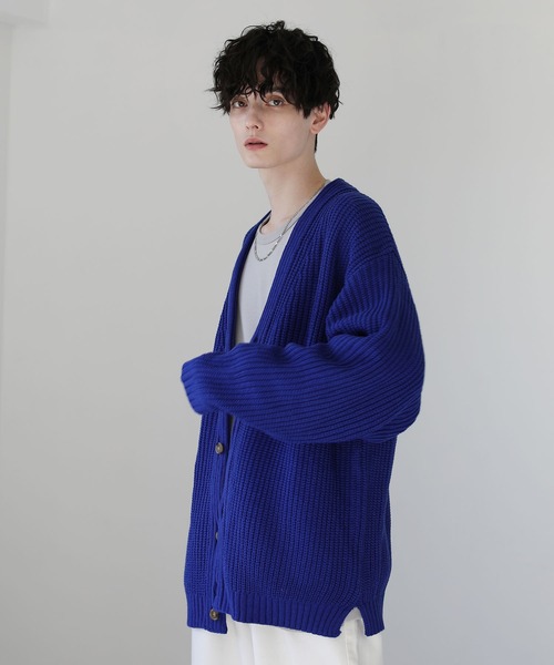 ASTRONOMY（アストロノミー）の「畦編みルーズシルエットカーディガン（カーディガン/ボレロ・メンズ・ブラック/ダークグリーン/ネイビー/ブルー/マスタード/チャコール/グレー系/ブラウン系/グリーン/ロイヤルブルー/レッド/イエロー/杢グレー/ホワイト/パープル/ワイン・S/M/L/XL）」の22枚目の写真