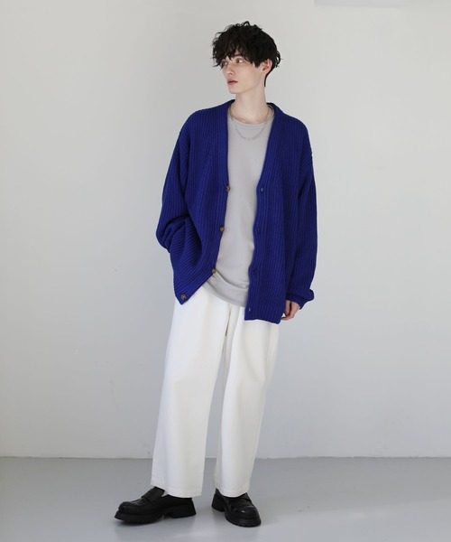 ASTRONOMY（アストロノミー）の「畦編みルーズシルエットカーディガン（カーディガン/ボレロ・メンズ・ブラック/ダークグリーン/ネイビー/ブルー/マスタード/チャコール/グレー系/ブラウン系/グリーン/ロイヤルブルー/レッド/イエロー/杢グレー/ホワイト/パープル/ワイン・S/M/L/XL）」の21枚目の写真