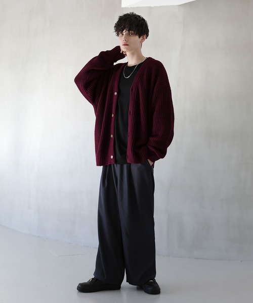 ASTRONOMY（アストロノミー）の「畦編みルーズシルエットカーディガン（カーディガン/ボレロ・メンズ・ブラック/ダークグリーン/ネイビー/ブルー/マスタード/チャコール/グレー系/ブラウン系/グリーン/ロイヤルブルー/レッド/イエロー/杢グレー/ホワイト/パープル/ワイン・S/M/L/XL）」の19枚目の写真