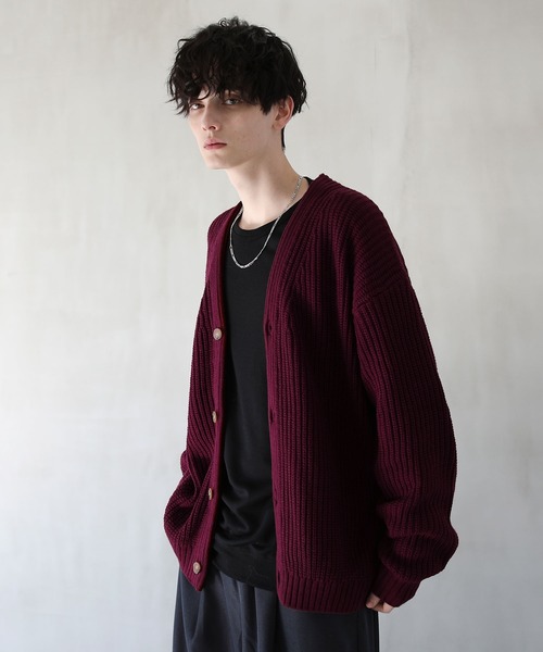 ASTRONOMY（アストロノミー）の「畦編みルーズシルエットカーディガン（カーディガン/ボレロ・メンズ・ブラック/ダークグリーン/ネイビー/ブルー/マスタード/チャコール/グレー系/ブラウン系/グリーン/ロイヤルブルー/レッド/イエロー/杢グレー/ホワイト/パープル/ワイン・S/M/L/XL）」の18枚目の写真