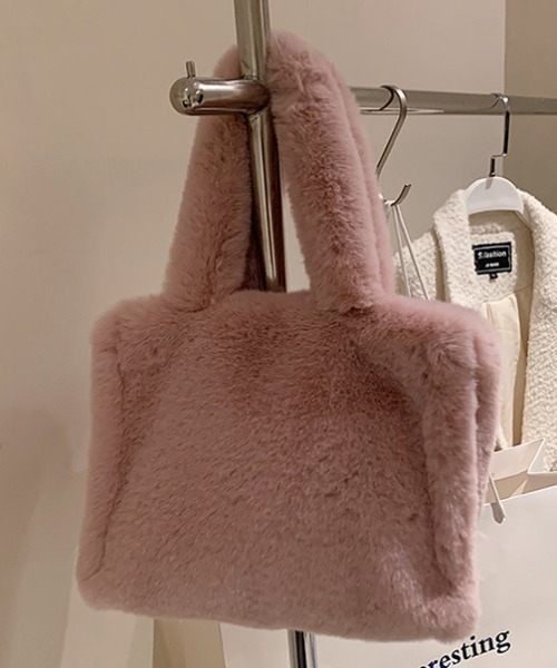 Opinion korean town（オピニオン コリアン タウン）の「fake fur shopping bag（ハンドバッグ・レディース・ホワイト/ブラック/グレー/マスタード/スモークピンク・FREE）」の22枚目の写真