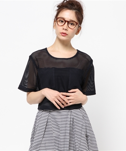 Ray BEAMS（レイビームス）の「Ray BEAMS / スクエアメッシュ クロップドプルオーバー（シャツ/ブラウス・レディース・ホワイト/ネイビー・ONE SIZE）」の16枚目の写真