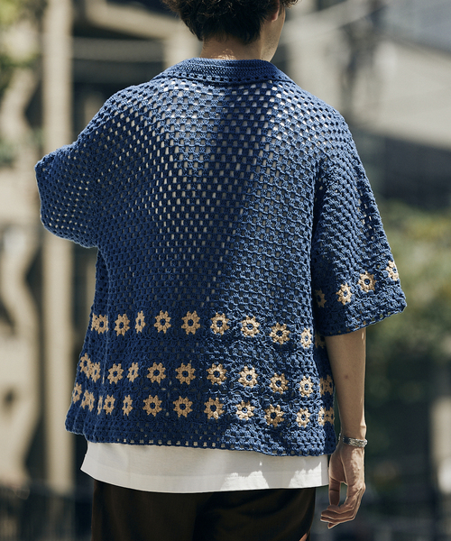 CALIFORNIA クロシェアミ 半袖ニットシャツ 追加》CALIFORNIA クロシェアミ 半袖ニットシャツ ”FLOWER