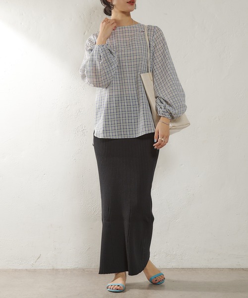 SHENERY（シーナリー）の「シアーチェックブラウス（シャツ/ブラウス・レディース・ブルー/オレンジ・FREE）」の13枚目の写真