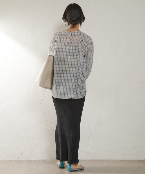 SHENERY（シーナリー）の「シアーチェックブラウス（シャツ/ブラウス・レディース・ブルー/オレンジ・FREE）」の8枚目の写真