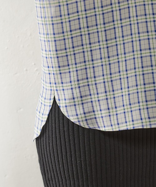 SHENERY（シーナリー）の「シアーチェックブラウス（シャツ/ブラウス・レディース・ブルー/オレンジ・FREE）」の11枚目の写真