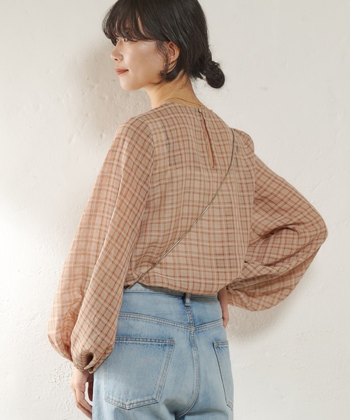 SHENERY（シーナリー）の「シアーチェックブラウス（シャツ/ブラウス・レディース・ブルー/オレンジ・FREE）」の9枚目の写真