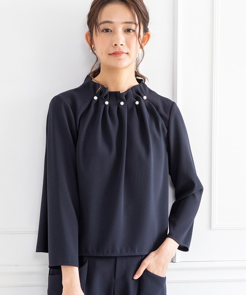 kaene(カエン)の「【kaene】≪セレモニー対応♪≫ パールボタンブラウス【kaene定番セットアップ(パンツ:0407315)】(シャツ/ブラウス・レディース・ネイビー/ベージュ・9号)」の15枚目の写真