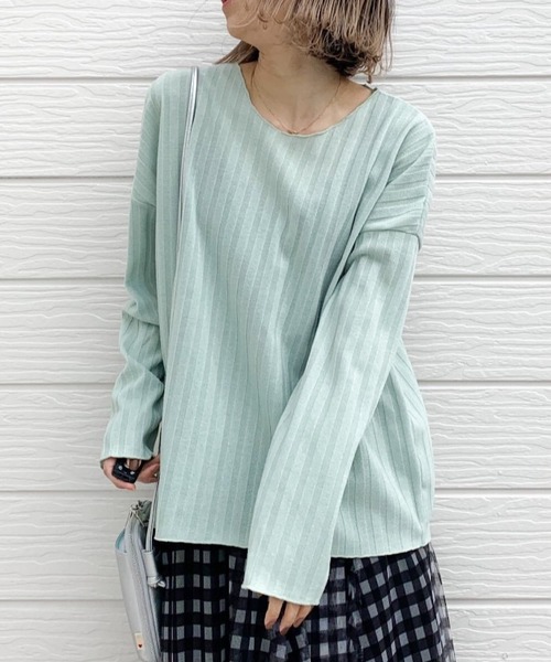 Q（キュー）の「BIGリブロンT（Tシャツ/カットソー・レディース・レモンイエロー/アイボリー/ライトグリーン・MEDIUM）」の2枚目の写真