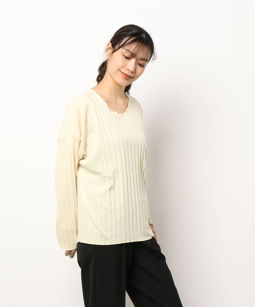 Q（キュー）の「BIGリブロンT（Tシャツ/カットソー・レディース・レモンイエロー/アイボリー/ライトグリーン・MEDIUM）」の7枚目の写真