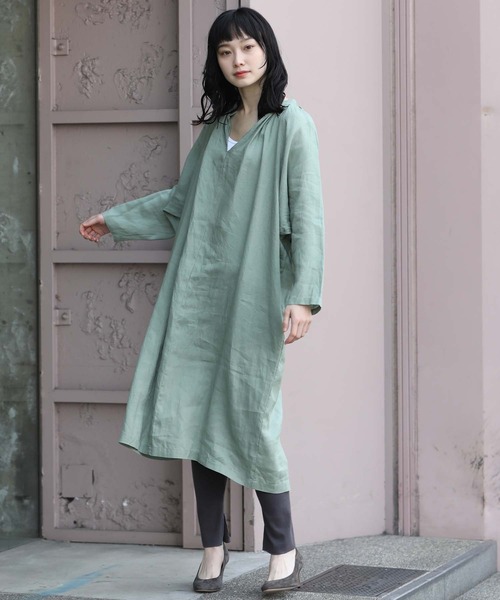 Munich（ミューニック）の「60sライトフレンチリネンギャザーワンピース（ワンピース・レディース・ホワイト/ブラック/ラベンダー/グレイッシュベージュ/ライトグリーン・FREE）」の5枚目の写真