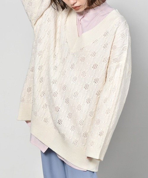 セール Vネックスカシケーブルニット ニット セーター Retro Girl レトロガール のファッション通販 Zozotown