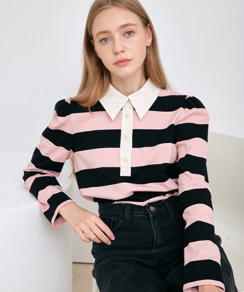 Debb クロップ Debb ストライプドラグビーティーシャツ Striped Debb デップ のファッション Striped Crop