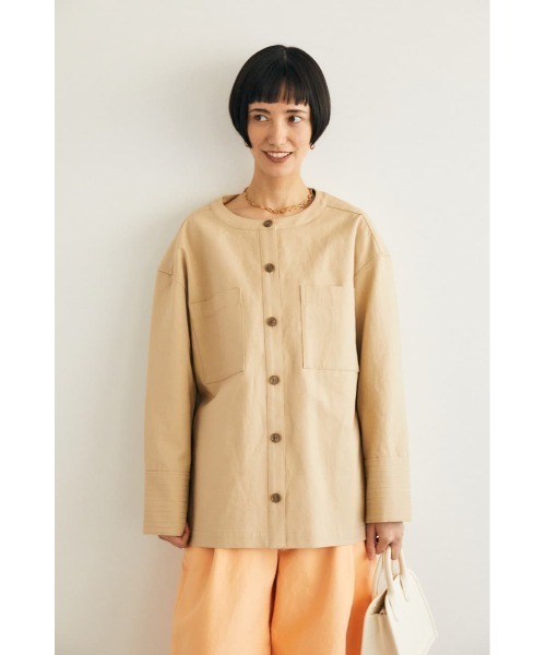 M_(エムアンダーバー)の「【M_】 BUTTON ジャケット(ノーカラージャケット・レディース・オレンジ系その他/ライトベージュ/ブルー・FREE)」の2枚目の写真