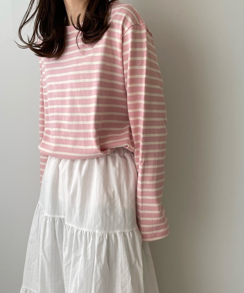 LE MORE（リモア）の「カラーボーダーバスクロングTEE（Tシャツ/カットソー・レディース・アイボリー/ブルー/ピンク・FREE）」の3枚目の写真