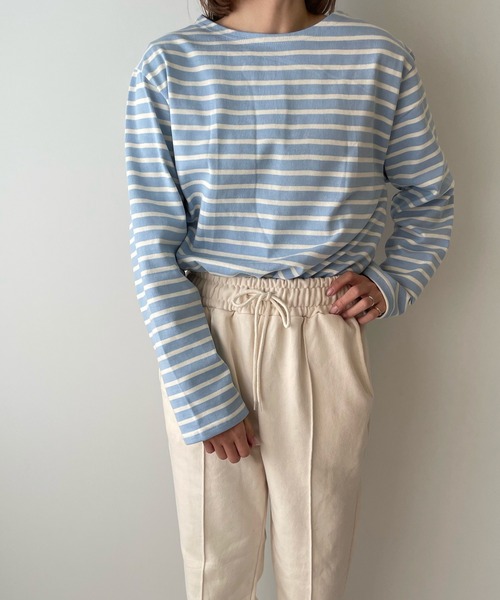 LE MORE（リモア）の「カラーボーダーバスクロングTEE（Tシャツ/カットソー・レディース・アイボリー/ブルー/ピンク・FREE）」の4枚目の写真