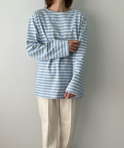 LE MORE（リモア）の「カラーボーダーバスクロングTEE（Tシャツ/カットソー・レディース・アイボリー/ブルー/ピンク・FREE）」の7枚目の写真