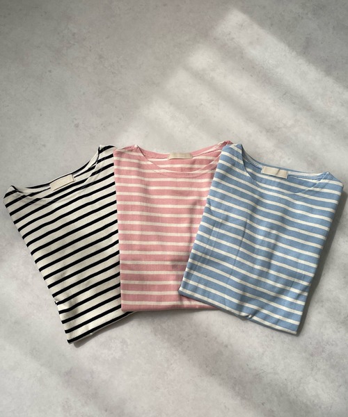 LE MORE（リモア）の「カラーボーダーバスクロングTEE（Tシャツ/カットソー・レディース・アイボリー/ブルー/ピンク・FREE）」の9枚目の写真