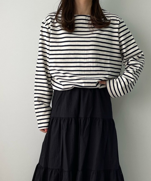 LE MORE（リモア）の「カラーボーダーバスクロングTEE（Tシャツ/カットソー・レディース・アイボリー/ブルー/ピンク・FREE）」の10枚目の写真