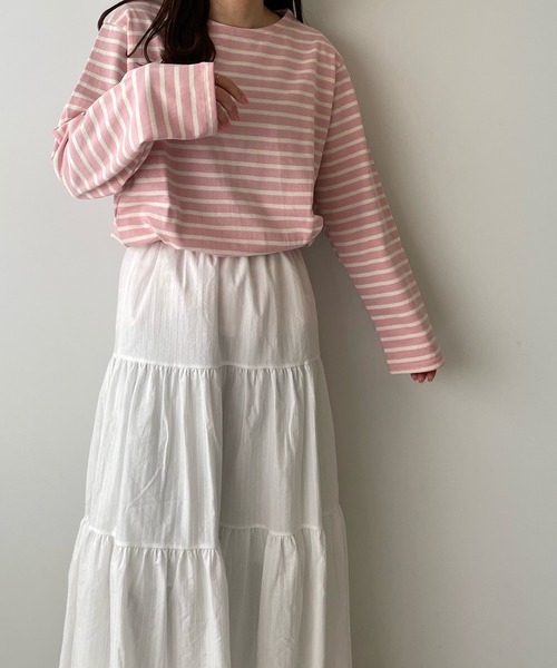 LE MORE（リモア）の「カラーボーダーバスクロングTEE（Tシャツ/カットソー・レディース・アイボリー/ブルー/ピンク・FREE）」の16枚目の写真