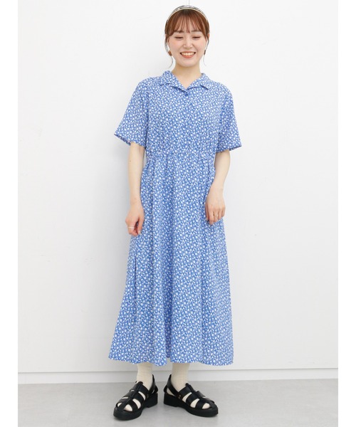 ehka sopo（エヘカソポ）の「花柄開襟ワンピース（ワンピース・レディース・ブラック/ブルー/グリーン・ﾌﾘ-）」の14枚目の写真