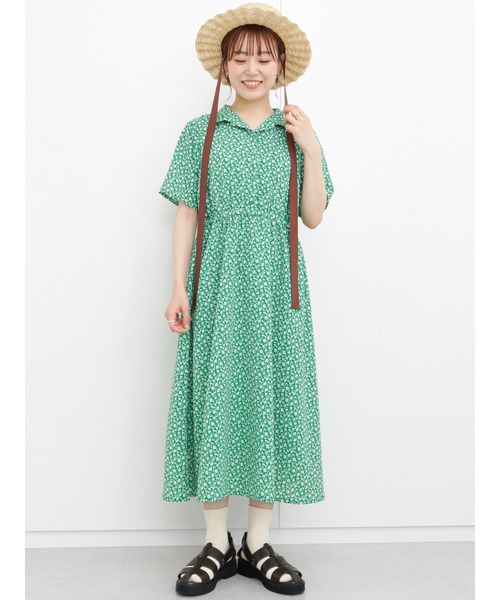 ehka sopo（エヘカソポ）の「花柄開襟ワンピース（ワンピース・レディース・ブラック/ブルー/グリーン・ﾌﾘ-）」の5枚目の写真