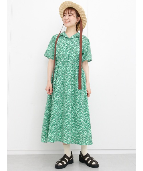 ehka sopo（エヘカソポ）の「花柄開襟ワンピース（ワンピース・レディース・ブラック/ブルー/グリーン・ﾌﾘ-）」の6枚目の写真