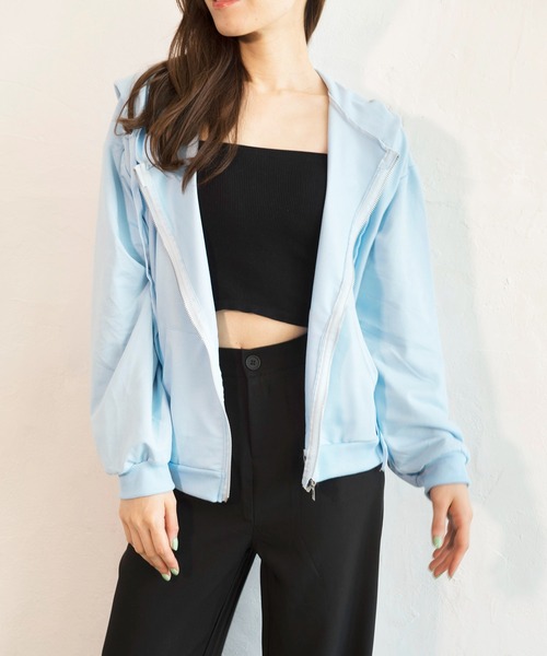 Alite cloth(アリーテクロス)の「ショート丈フルジップパーカー(パーカー・レディース・ホワイト/チャコールグレー/ライトグレー/ブラック/サックスブルー/ピンク/グリーン/ライトグリーン・FREE)」の7枚目の写真