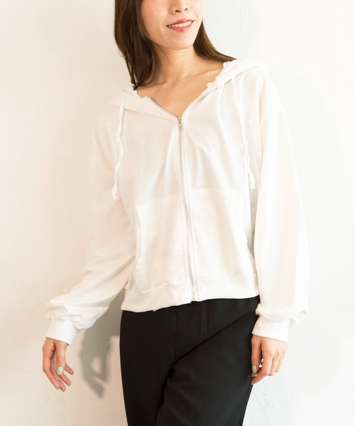 Alite cloth(アリーテクロス)の「ショート丈フルジップパーカー(パーカー・レディース・ホワイト/チャコールグレー/ライトグレー/ブラック/サックスブルー/ピンク/グリーン/ライトグリーン・FREE)」の19枚目の写真