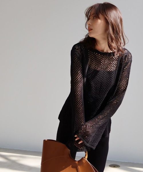 anuans（アニュアンス）の「クロシェニットトップス（ニット/セーター・レディース・ブラック/チャコールグレー/マスタード・FREE）」の12枚目の写真