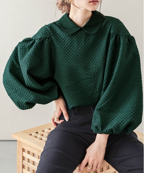 AMELY（エミリー）の「ボリュームスリーブトップス（シャツ/ブラウス・レディース・ブラック/ホワイト/グリーン/グレイッシュベージュ/グレー/イエロー/ピンク・フリー）」の20枚目の写真