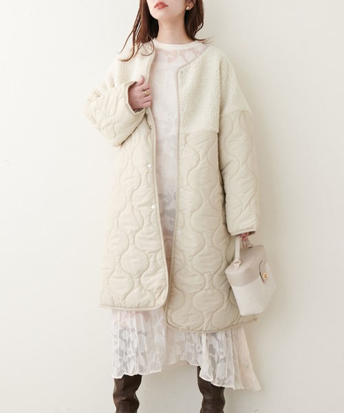 natural couture（ナチュラルクチュール）の「ボア切替中綿コート（ダウンジャケット/コート・レディース・ブラック/オリーブ/アイボリー・FREE）」の4枚目の写真