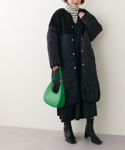 natural couture（ナチュラルクチュール）の「ボア切替中綿コート（ダウンジャケット/コート・レディース・ブラック/オリーブ/アイボリー・FREE）」の9枚目の写真