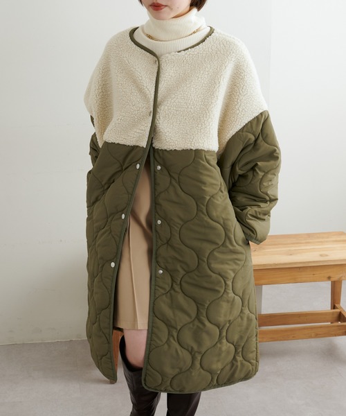 natural couture（ナチュラルクチュール）の「ボア切替中綿コート（ダウンジャケット/コート・レディース・ブラック/オリーブ/アイボリー・FREE）」の20枚目の写真