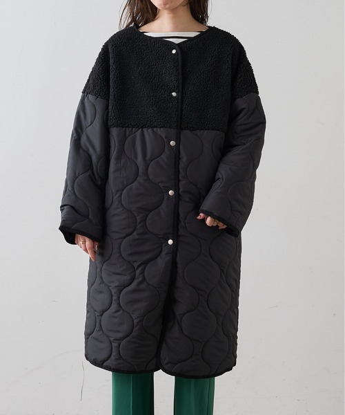 natural couture（ナチュラルクチュール）の「ボア切替中綿コート（ダウンジャケット/コート・レディース・ブラック/オリーブ/アイボリー・FREE）」の10枚目の写真