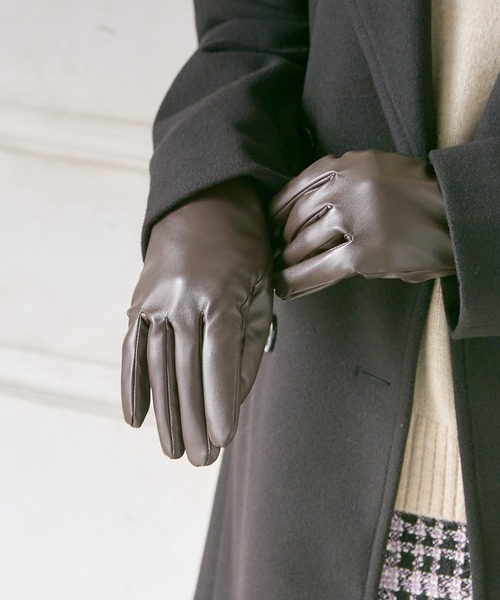 Honeys（ハニーズ）の「フェイクレザー手袋（手袋・レディース・ブラック/ダークブラウン/キャメル・FREE）」の2枚目の写真