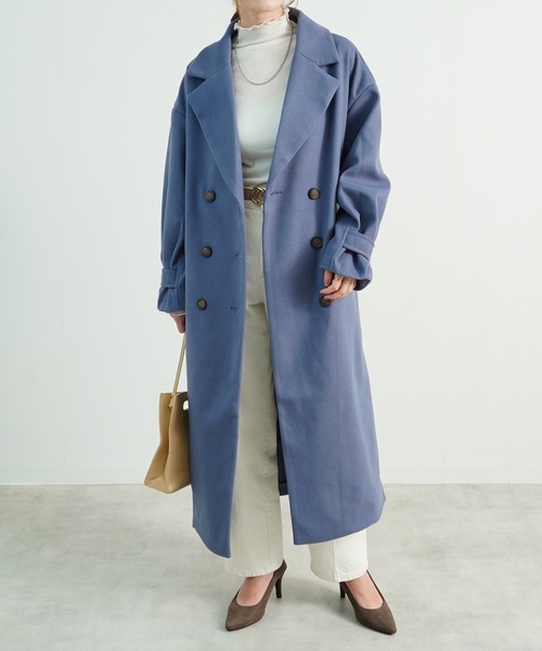 Fizz(フィズ)の「【Fizz/フィズ】 ウールライク ベルト付きダブルボタンロングコート(トレンチコート・レディース・ベージュ/アイボリー/ブラック/ブルー・M)」の4枚目の写真