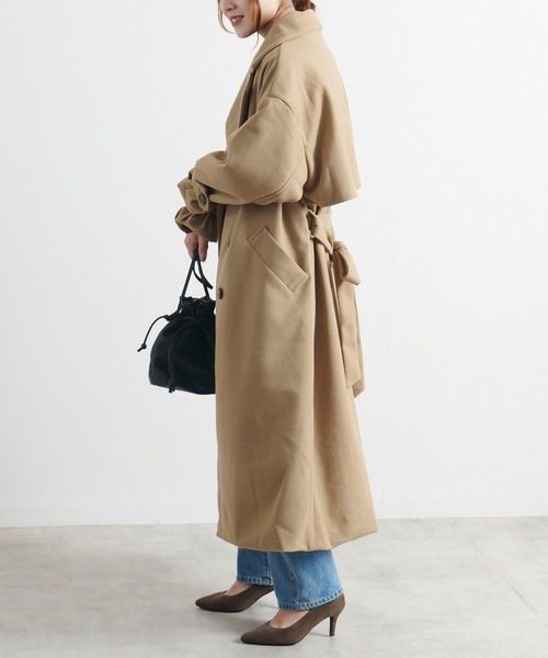 Fizz(フィズ)の「【Fizz/フィズ】 ウールライク ベルト付きダブルボタンロングコート(トレンチコート・レディース・ベージュ/アイボリー/ブラック/ブルー・M)」の6枚目の写真