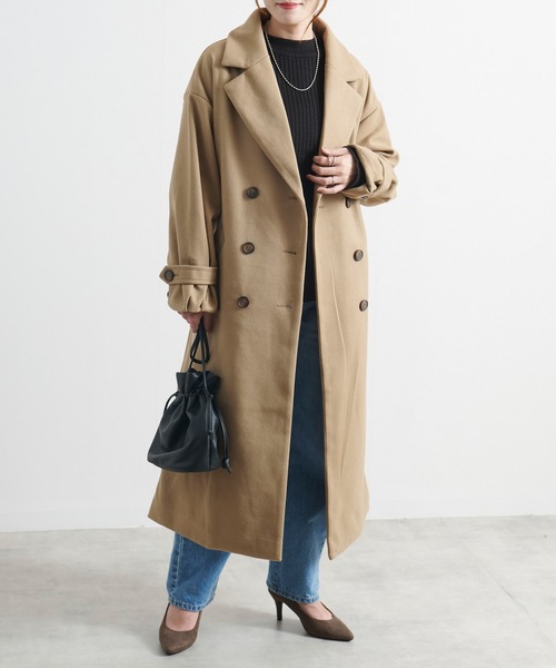 Fizz(フィズ)の「【Fizz/フィズ】 ウールライク ベルト付きダブルボタンロングコート(トレンチコート・レディース・ベージュ/アイボリー/ブラック/ブルー・M)」の8枚目の写真