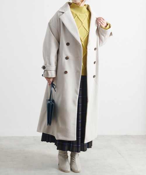 Fizz(フィズ)の「【Fizz/フィズ】 ウールライク ベルト付きダブルボタンロングコート(トレンチコート・レディース・ベージュ/アイボリー/ブラック/ブルー・M)」の10枚目の写真