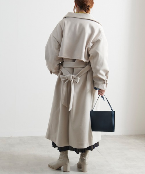 Fizz(フィズ)の「【Fizz/フィズ】 ウールライク ベルト付きダブルボタンロングコート(トレンチコート・レディース・ベージュ/アイボリー/ブラック/ブルー・M)」の12枚目の写真