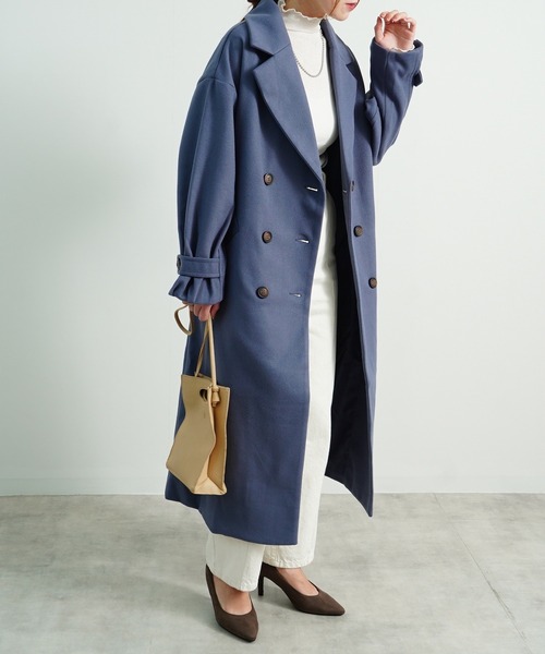 Fizz(フィズ)の「【Fizz/フィズ】 ウールライク ベルト付きダブルボタンロングコート(トレンチコート・レディース・ベージュ/アイボリー/ブラック/ブルー・M)」の13枚目の写真