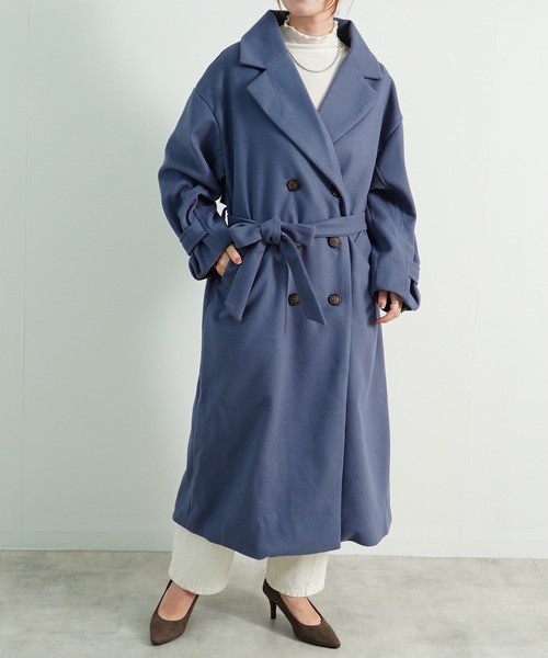 Fizz(フィズ)の「【Fizz/フィズ】 ウールライク ベルト付きダブルボタンロングコート(トレンチコート・レディース・ベージュ/アイボリー/ブラック/ブルー・M)」の14枚目の写真