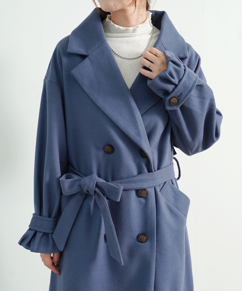 Fizz(フィズ)の「【Fizz/フィズ】 ウールライク ベルト付きダブルボタンロングコート(トレンチコート・レディース・ベージュ/アイボリー/ブラック/ブルー・M)」の15枚目の写真