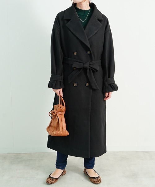 Fizz(フィズ)の「【Fizz/フィズ】 ウールライク ベルト付きダブルボタンロングコート(トレンチコート・レディース・ベージュ/アイボリー/ブラック/ブルー・M)」の18枚目の写真