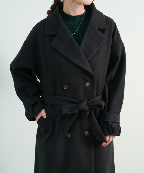 Fizz(フィズ)の「【Fizz/フィズ】 ウールライク ベルト付きダブルボタンロングコート(トレンチコート・レディース・ベージュ/アイボリー/ブラック/ブルー・M)」の19枚目の写真